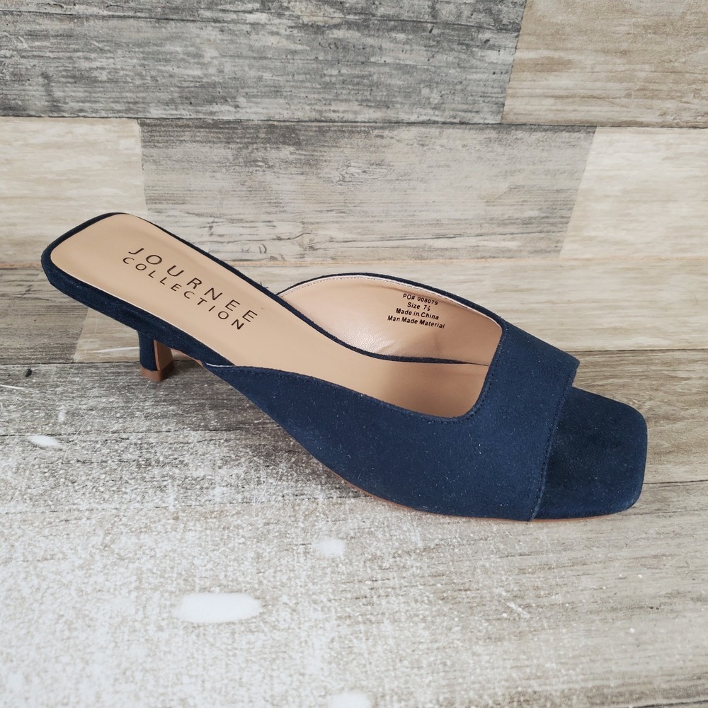 Journee Collection Navy Suede Open-Toe Kitten Heel Mule